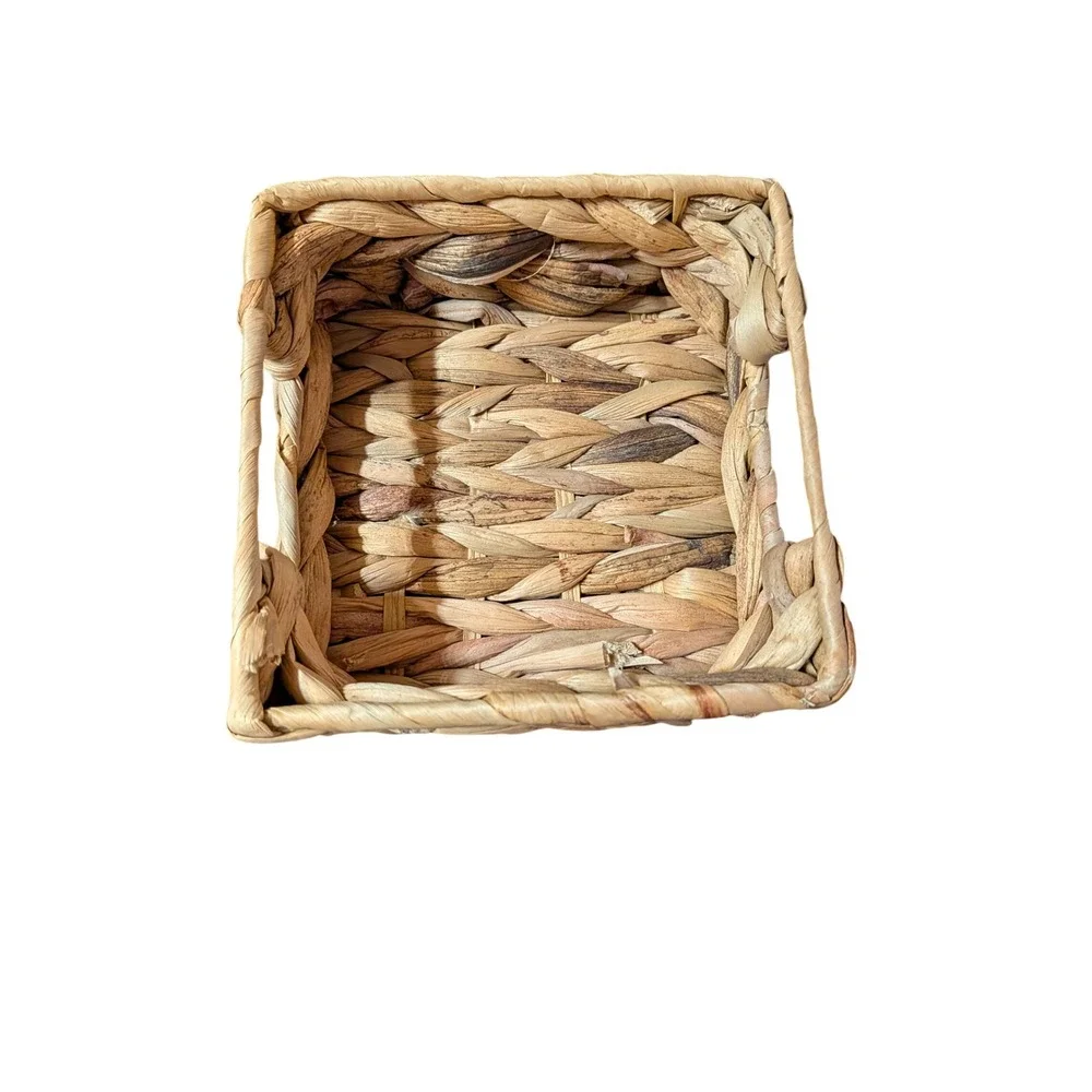 Natural Woven Water Hyacinth Basket Set Rectangular Tray and Square Organizer